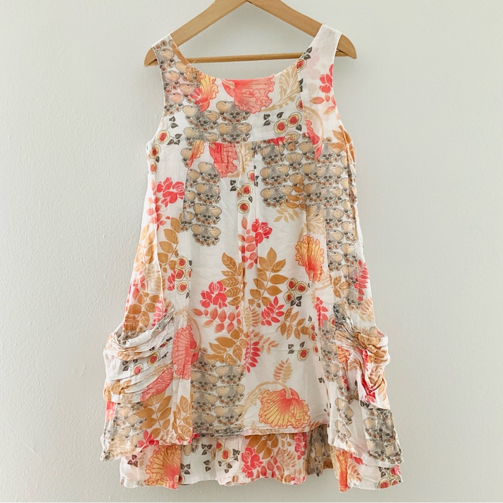 Zara 7-8 Floral Crochet Yoke Dress - Cream and Peach Layered Look Summer Dress - Picture 5 of 10